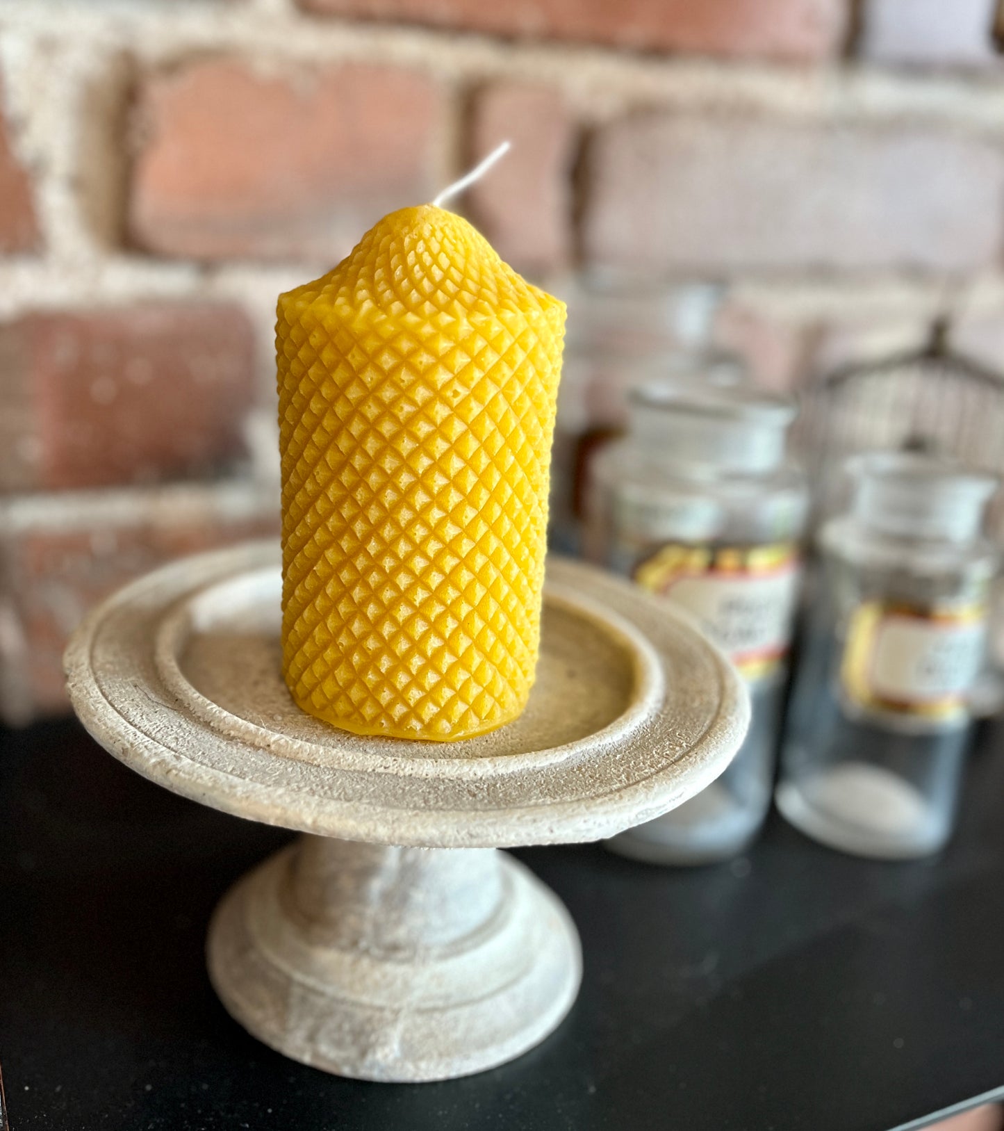 Carved Pillar Beeswax Candle
